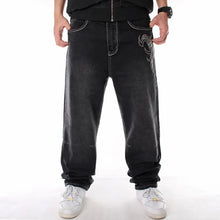 Cargar imagen en el visor de la galería, Nanaco - Pantalones vaqueros holgados para hombre, estilo hip hop, para patineta, baile callejero, hip hop, rap, negros, talla china 30-46
