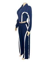 Load image into Gallery viewer, Color Patchwork  Zip Full Sleeve Crop Top Dawstring Pants  Suits
