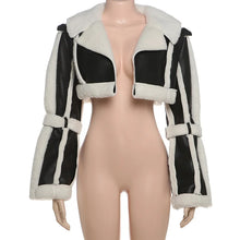 Load image into Gallery viewer, Long Sleeve Patchwork Color Fur Pu Short Jacket

