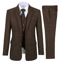 Load image into Gallery viewer, Men's 3 Piece Suits Bussiness Formal Notch Lapel Groomsmen Woolen Plaid Tuxedos for Party Activities Wedding (Blazer+Vest+Pant)
