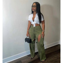 Load image into Gallery viewer, Contrast Line Splicing Hollow-Out Loose Cargo  Pants
