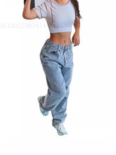 Load image into Gallery viewer, Vintage Wide Leg Women Denim Solid Jeans
