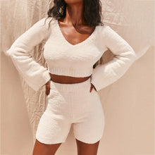 Load image into Gallery viewer, Casual Flare Sleeve Sweatshirts 2 Piece Shorts Set
