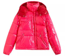 Charger l'image dans la galerie, Parka Hooded Padded Black Shiny Puffer Jacket
