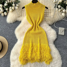 Load image into Gallery viewer, Sleeveless Design Openwork Tassel Mini  Knit Dress
