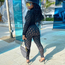 Load image into Gallery viewer, Hollow Out Jumpsuits Women 2021 Turtleneck Sexy Net Plaid Hole Skinny Elastic Club Streetwear Solid Rompers Female Outfits
