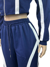 Load image into Gallery viewer, Color Patchwork  Zip Full Sleeve Crop Top Dawstring Pants  Suits
