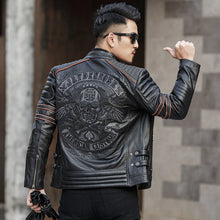 Load image into Gallery viewer, Skull Cowhide.Black Slim Genuine Leather Jacket
