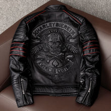 Load image into Gallery viewer, Skull Cowhide.Black Slim Genuine Leather Jacket

