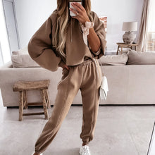 Cargar imagen en el visor de la galería, Conjunto de dos piezas de pantalón y manga larga con capucha para mujer
