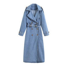 画像をギャラリービューアに読み込む, Casual Denim Long  Retro Belt Style Jacket
