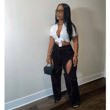Load image into Gallery viewer, Contrast Line Splicing Hollow-Out Loose Cargo  Pants
