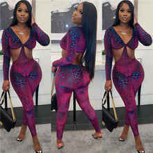 Cargar imagen en el visor de la galería, Long Sleeve Snakeskin Printed Club Wear Skinny Jumpsuits
