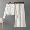 Load image into Gallery viewer, Short Cardigan and High Waist Loose  Three Piece Pants Set
