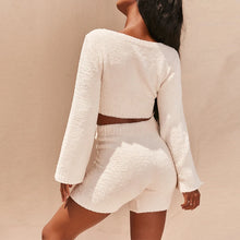 Load image into Gallery viewer, Casual Flare Sleeve Sweatshirts 2 Piece Shorts Set
