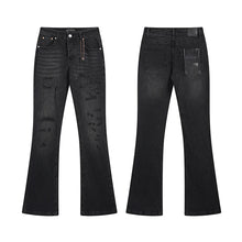 Load image into Gallery viewer, High Diamond Button Fly  Button Fly Ripped Stacked Flared Jeans
