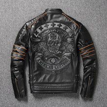 Load image into Gallery viewer, Skull Cowhide.Black Slim Genuine Leather Jacket
