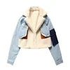 画像をギャラリービューアに読み込む, Short Fur Patchwork With Pockets Denim Jacket
