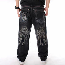 Cargar imagen en el visor de la galería, Nanaco - Pantalones vaqueros holgados para hombre, estilo hip hop, para patineta, baile callejero, hip hop, rap, negros, talla china 30-46

