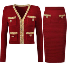 画像をギャラリービューアに読み込む, Sequined Beaded Knitted  Cardigan Two-Piece Skirt
