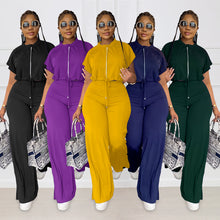 Load image into Gallery viewer, 10163 cross-border European and American Amazon summer drawstring short top high waist split women's trousers fashion two-piece suit
