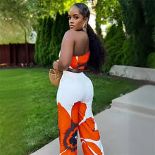 Cargar imagen en el visor de la galería, Floral Print  One Shoulder Crop Top and Loose Wide Leg Pants
