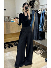 Load image into Gallery viewer, Women's 2-Piece Set: Wrap-Front Long-Sleeve Top Wide-Leg Pants
