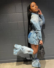 Lade das Bild in den Galerie-Viewer, FAGADOER Fashion Button Long Sleeve Denim Mini Dress
