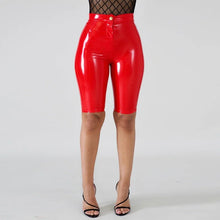 Load image into Gallery viewer, Women Sexy Shiny Faux Leather  High Waist Bodycon Shorts Laies Knee Length Stretch PU Hot Pants New Support Custom

