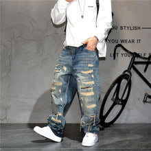 Load image into Gallery viewer, Mens Ripped Baggy Distressed Denim Straight Leg Patchwork Oversized  Jeans
