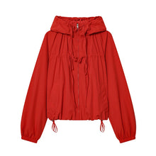Load image into Gallery viewer, Red Long-Sleeve Drawstring Decorative Festive Hoodie Zipper Cardigan Casual Versatile Jacket
