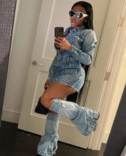 Lade das Bild in den Galerie-Viewer, FAGADOER Fashion Button Long Sleeve Denim Mini Dress
