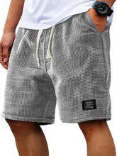 Load image into Gallery viewer, Mens Shorts Solid Color Mid Waist Summer Motion Waffle Texture Deep Crotch Drawstring Men Shorts Loose Knee Length Casual Short
