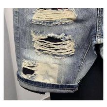 Load image into Gallery viewer, Summer Men's Casual Trendy High Street Hole Patched Denim Shorts Star Printed Knee Length Skinny Jeans Shorts Male Streetwear
