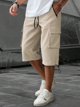 Load image into Gallery viewer, Men's 3/4-Length Cargo Shorts — Woven Twill Fabric, Multi-Pocket Casual Trousers. Non-Stretch Adult Apparel for Summer
