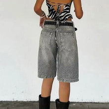 Load image into Gallery viewer, Women's Loose Denim  High Waist Wide Five Quarter Short
