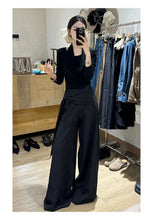 Load image into Gallery viewer, Women's 2-Piece Set: Wrap-Front Long-Sleeve Top Wide-Leg Pants
