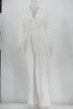 Load image into Gallery viewer, Woman Lace Stitching Long Sleeve V-neck Wide Leg Pants With Belt Lady Jumpsuit
