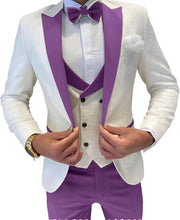 Load image into Gallery viewer, Mens Jacquard Suit 3 Piece Slim Fit Suits Prom Formal Business Suit for Men Jacket Vest Pants Wedding Suit
