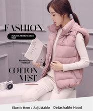 Load image into Gallery viewer, Women's Short Padded Quilted Vest Warm Slimming Detachable Cap Jacket.
