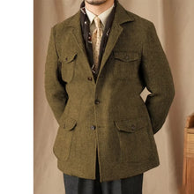 Load image into Gallery viewer, Men's Suits Vintage Herringbone Tweed Blazer British Wool Blend Double Breasted Lightweight Casual Sport Coat Formal Jacket
