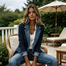 Load image into Gallery viewer, Women Denim Patchwork  Collared Button Blazer Jacket
