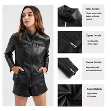 Load image into Gallery viewer, Faux Leather Motorcycle Jacket for Women, Female Coat, Moto Biker, Purple, Black, Zipper windproof jacket leather jacket
