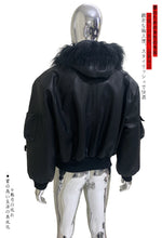 Load image into Gallery viewer, Mauroicardi Autumn Winter Short Oversized Black Warm Pu Leather Jacket Men with Faux Fur Trim Hood Loose Casual Korean Fashion
