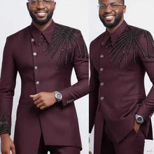 Load image into Gallery viewer, Men Suits 2 Pieces Jacket Pants Skinny Fashion Beaded Groom Wedding Tuxedos
