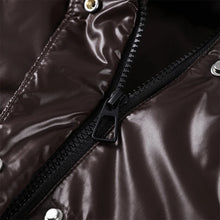 Load image into Gallery viewer, Fashion Shiny Solid Hooded Quilted Jacket Women Stand Collar Long Sleeve Zipper Pocket Street Warm Coat 2026 Winter Lady Outwear
