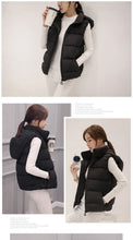 Load image into Gallery viewer, Women's Short Padded Quilted Vest Warm Slimming Detachable Cap Jacket.
