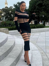 Cargar imagen en el visor de la galería, Vestido de fiesta Articat elegante de malla con mangas largas y diseño ajustado de patchwork
