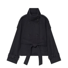 Load image into Gallery viewer, Women's  Double Breasted Lace Up Stand Collar Belt Decoration Jacket
