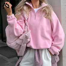 Load image into Gallery viewer, Original Fall Winter Lamb Fleece Hoodie Women Casual Loose Thick Zipper Long Sleeve Lapel Pullover Top Lady Hoodies Streetwear
